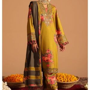 3-PC STITCHED EMBROIDERED ACRYLIC VISCOSE WITH DYED WOOL SHAWL